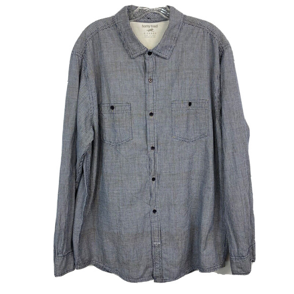 Horny Toad Shirt Mens Sz XL Navy Blue White Gingham Organic Cotton‎ Button Up - Picture 1 of 9